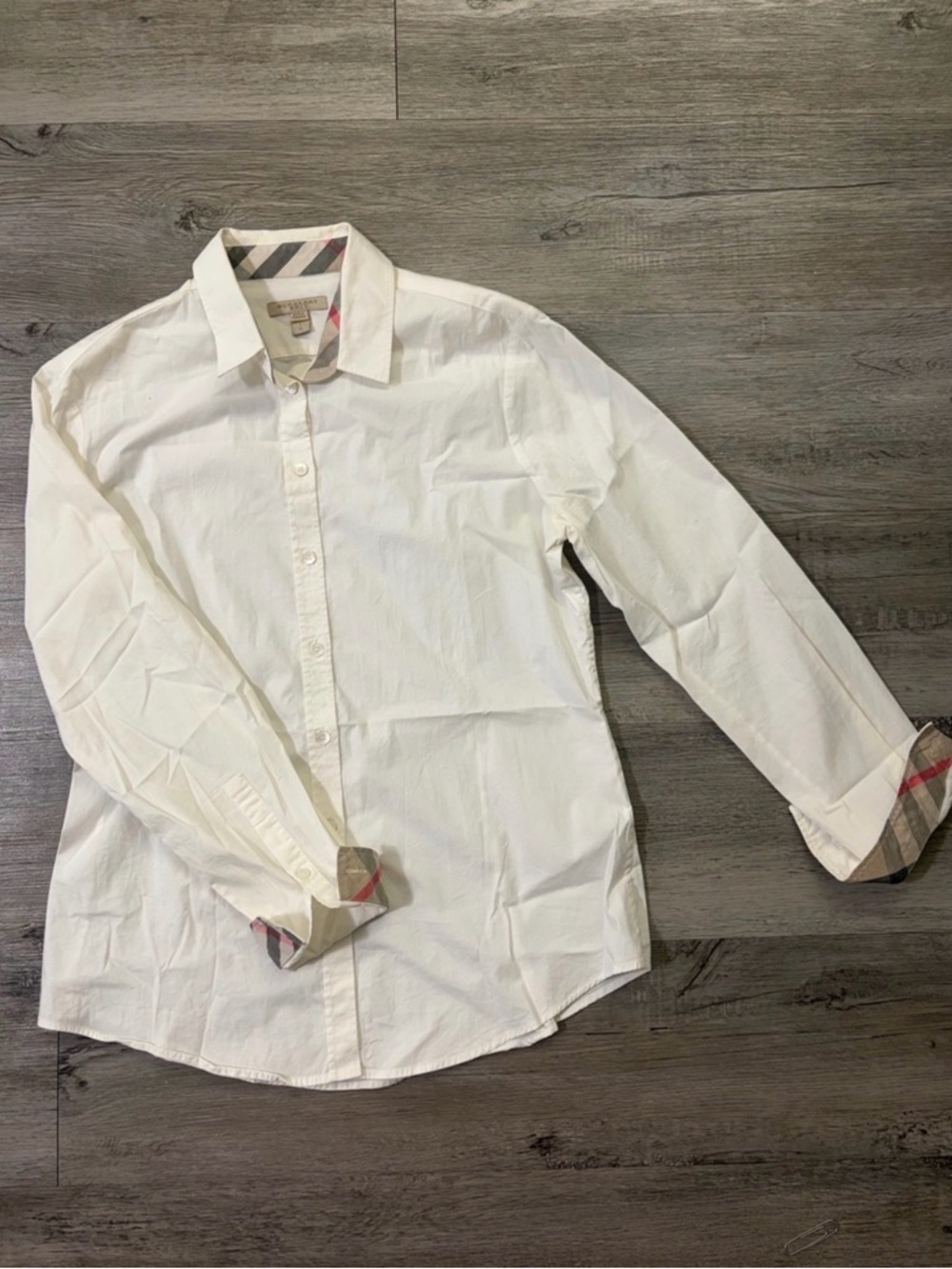Burberry White Dress Shirt with Signature Plaid Trim